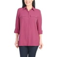 thumbnail image 1 of Hilary Radley Women's Roll Tab Sleeve Blouse, Button Down, Long Sleeve, Crinkle Top with Chest Pockets (US, Alpha, Medium, Regular, Regular, Dark Pink), 1 of 7