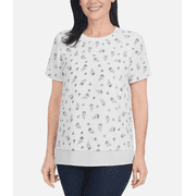 Hilary Radley Women's Short Sleeve Blouse Off White Black Combo XXL