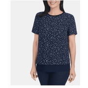 Hilary Radley Womens Short Sleeve Double Layer Blouse, Navy, Medium