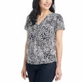 thumbnail image 1 of Hilary Radley Women's Short Sleeve Printed Blouse (Off-White/Navy, Small), 1 of 4