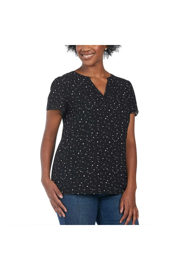 Women's V-Neck Flutter Sleeves Lightweight Printed Blouse Top-Black / XXL