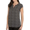 thumbnail image 1 of Hilary Radley Women's V-Neck Short Sleeve Blouse Size: M, Color: Black/White Geometric, 1 of 2