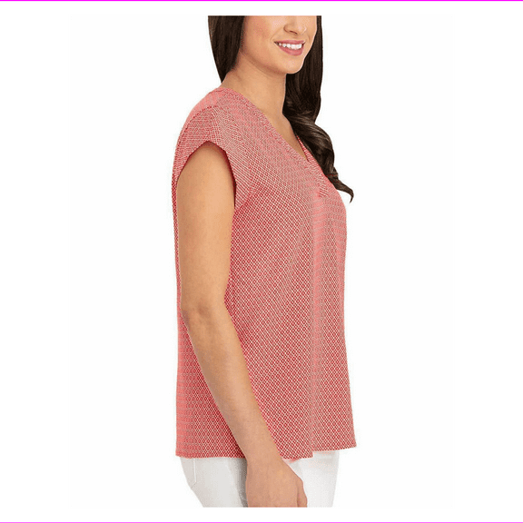 Hilary Radley Women's V-neck Short Sleeve Blouse - Red - S