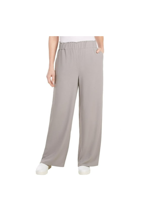 Women's Wide Leg Crinkle Pants With Elasticwaistband (Gray, M)