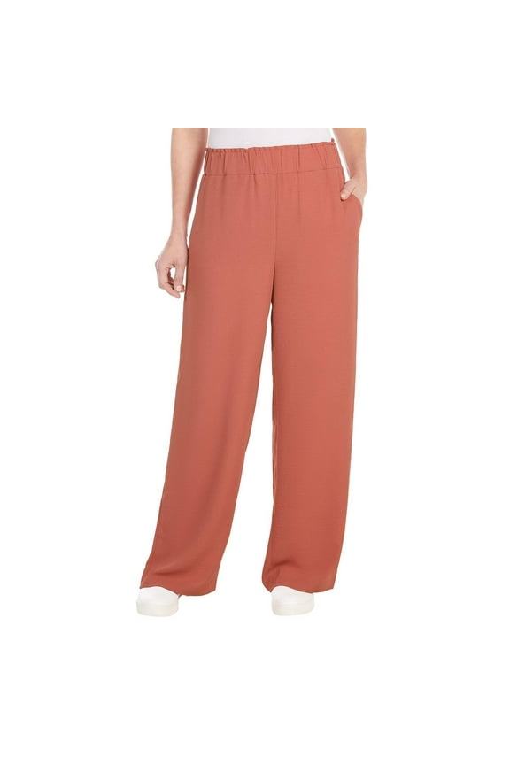 Women's Wide Leg Crinkle Pants With Elasticwaistband (Red, XL)