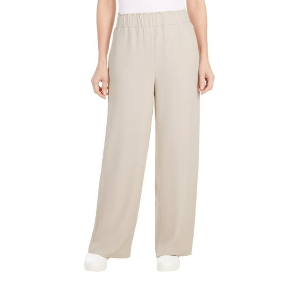 Hilary Radley Women's Wide Leg Crinkle Pants With Elasticwaistband (Tan, XL)