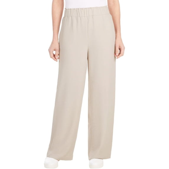 Hilary Radley Women's Wide Leg Crinkle Pants with Elasticwaistband (XX-Large, Tan)