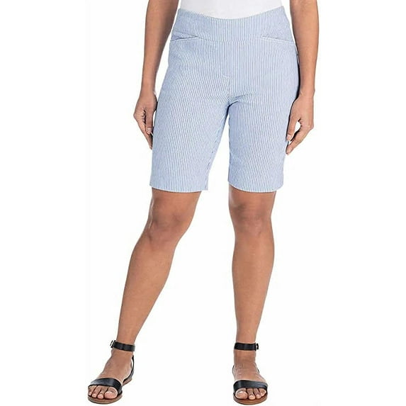 Hilary Radley Womens Bermuda Pull-On Short (Blue Combo, Large)