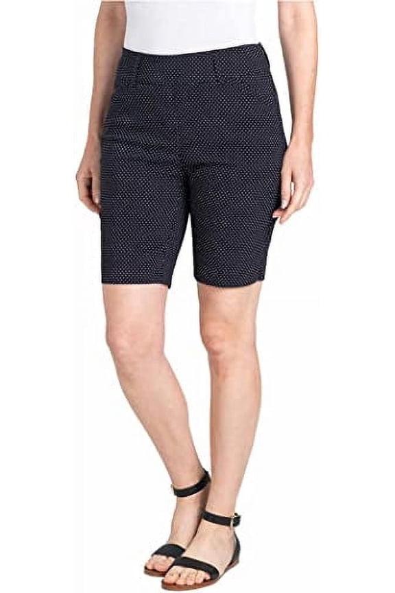 Womens Midweight Bermuda Pull-On Short (Large, Navy & Off-White Dots)