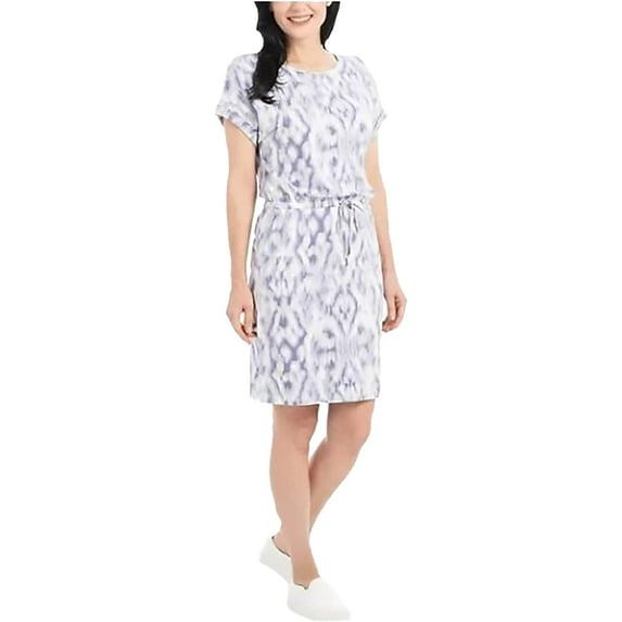 Hilary Radley Womens Short Sleeve Dress Size: M, Color: Lavender&Off-White