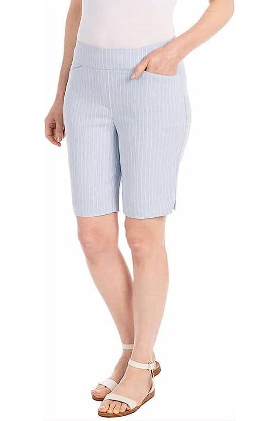 by Hilary Radley Womens Midweight Mid Rise Pull On Bermuda Shorts Light Blue Combo XL