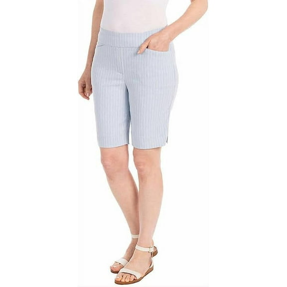 Hilary Radley by Hilary Radley Womens Midweight Mid Rise Pull On Bermuda Shorts Light Blue Combo XL