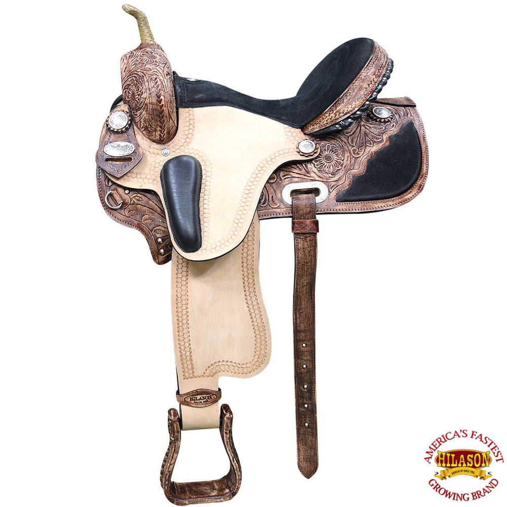 Selle Western HILASON Avec étriers - Cuir Foncé Pour Cheval, équitation