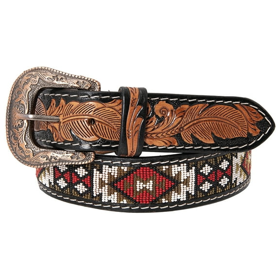 Hilason 32" Hand Carved Western Leather Men Women Belt Beaded
