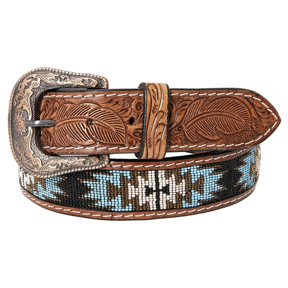 HILASON Western Genuine Leather Belt for Men Women Cowboy Cowgirl Handmade Unisex Full Grain Heavy Duty Tooled Beaded Belt