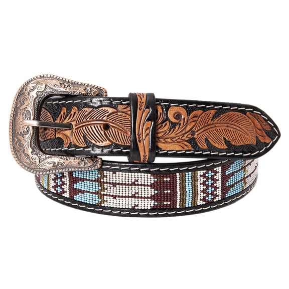 HILASON Western Genuine Leather Belt for Men Women Cowboy Cowgirl Handmade Unisex Full Grain Heavy Duty Tooled Beaded Belt