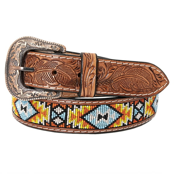 HILASON Western Genuine Leather Belt for Men Women Cowboy Cowgirl Handmade Unisex Full Grain Heavy Duty Tooled Beaded Belt