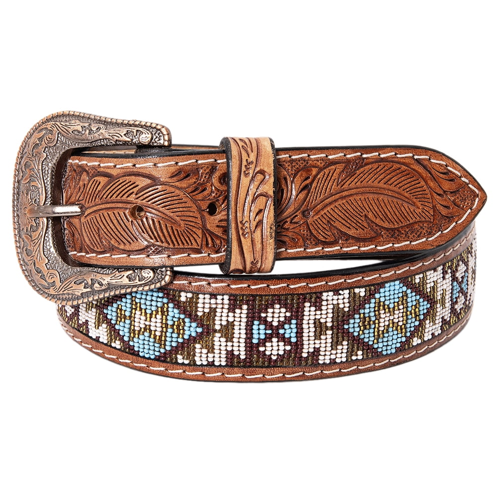 8236 Western Tooled Leather Beaded Belt For Men And Women 521-B-2CURLED.jpg?v=1765322046  main image 4