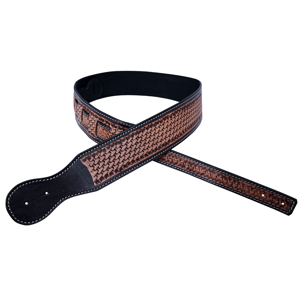 Hilason American Western Basketweave Hand Tooled Genuine Leather Guitar Strap
