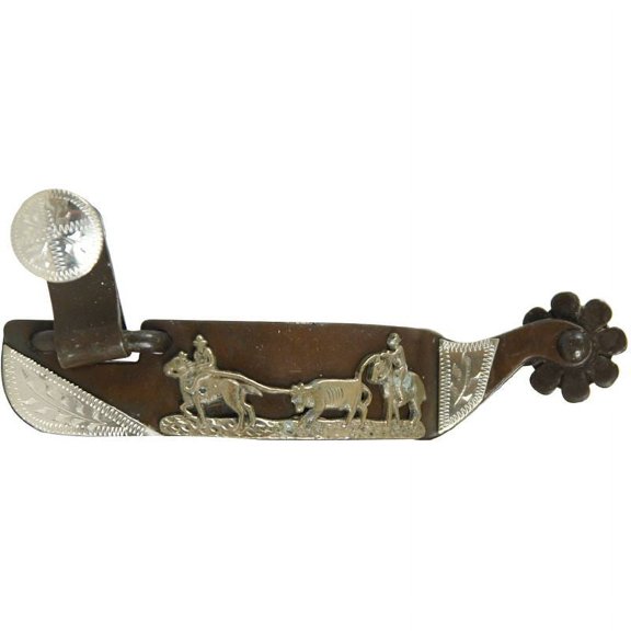 Hilason Antique Finish Stainless Steel Show Team Roper Men Spur Engraved Trim