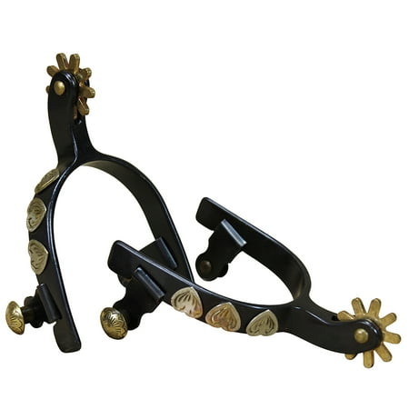 Hilason Black Steel Youth Spurs Engraved German Silver Hearts Solid Brass Rowel