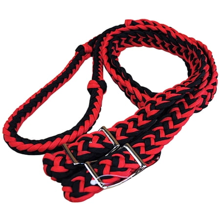 AHE Braided Poly Barrel Rein Flat w/Easy Grip Knots (Black/Red)