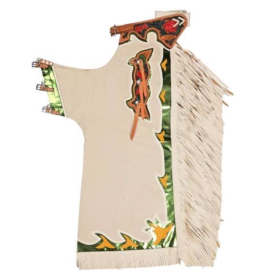 Hilason Bronc Bull Riding Genuine Leather Rodeo Western Chaps White Green