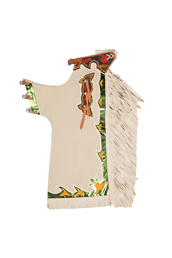 Bronc Bull Riding Genuine Leather Rodeo Western Chaps White Green