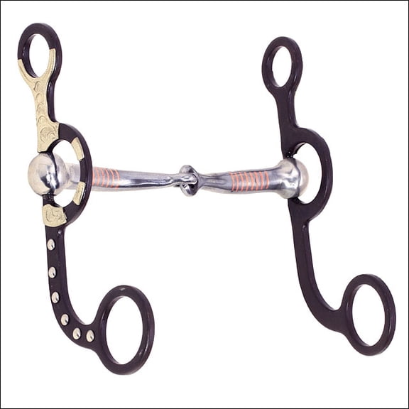 Hilason Brown Stainless Steel Snaffle Mouth W/ Copper Inlay Gs Trim & Dots