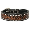 thumbnail image 1 of Hilason Buckstitch Floral Hand Tooled Strong Genuine Leather Dog Collar Brown X-Small, 1 of 5