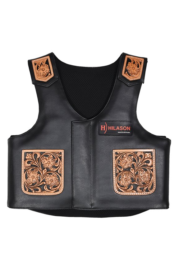 Bull Riding Kids Junior Youth Pro Rodeo Genuine Leather Vest With Floral Hand Carved