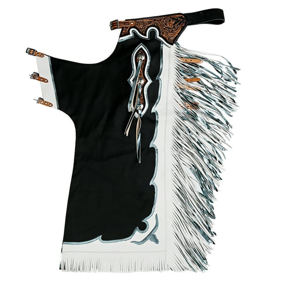 Hilason Bull Riding Pro Rodeo Chaps Black Genuine Leather