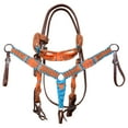 thumbnail image 1 of HILASON Western Wool Breast Collar Headstall Tack Set with Leather Tugs Turquoise & Brown, 1 of 6