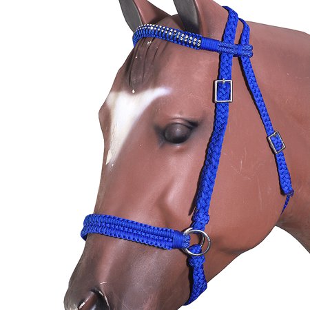 Hilason Flat Braided Paracord Horse Headstall Bridle Blue W/ Crystals