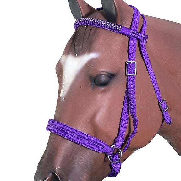 Hilason Flat Braided Paracord Horse Headstall Bridle Purple W/ Crystals