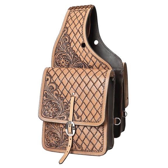 Hilason Floral Western Horse Leather Saddle Bag Heavy duty Traditional Trail Ride