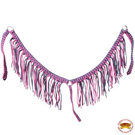 Hilason Horse Braided Cord Breastcollar Fringes Black Pink