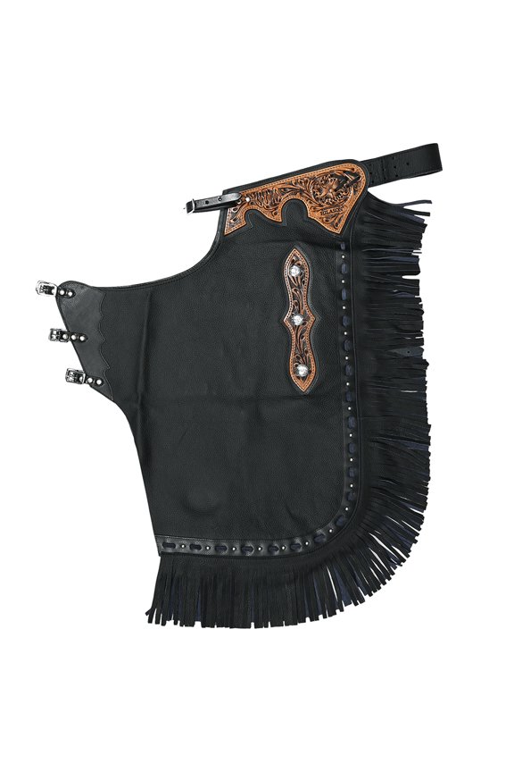 Western Horse Bull Riding Chinks Chaps Adult Pro Rodeo Bronc Leather Black