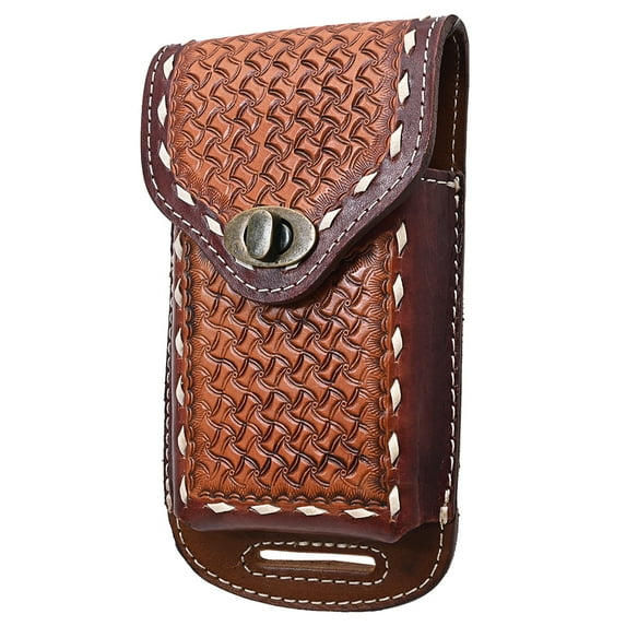 Hilason Horse Saddle Basketweave Floral Cell Phone Case Pouch Tan American Leather