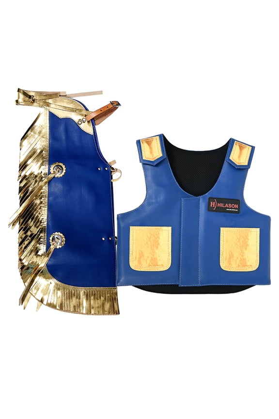 Junior Youth Bull Riding Pro Rodeo Leather Protective Vest Chaps