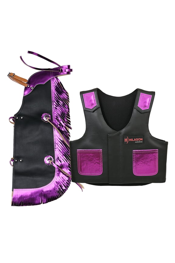 Junior Youth Bull Riding Pro Rodeo Leather Protective Vest Chaps