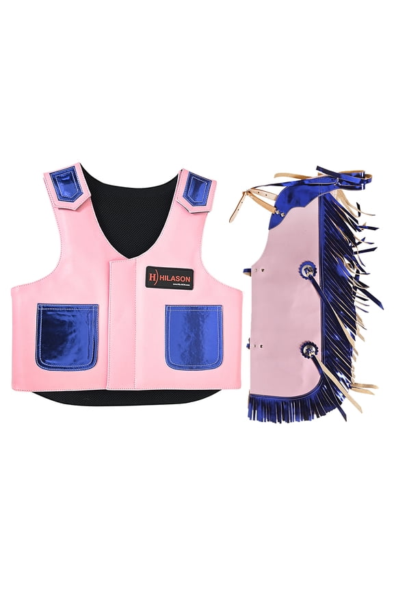Junior Youth Bull Riding Pro Rodeo Leather Protective Vest Chaps