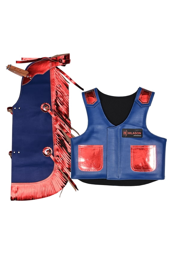 Junior Youth Bull Riding Pro Rodeo Leather Protective Vest Chaps