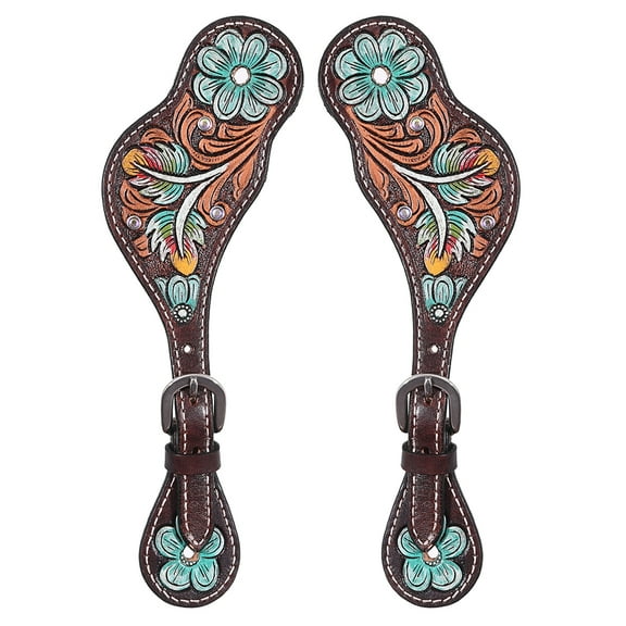 Hilason Leather Spur Strap Western Floral Dark Brown Hand Paint