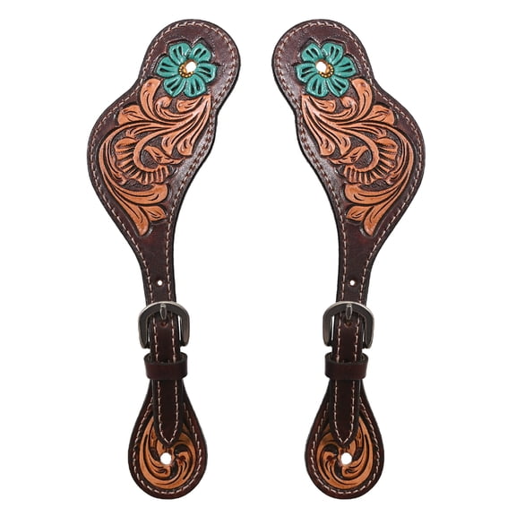Hilason Leather Spur Strap Western Floral Dark Brown Hand Paint