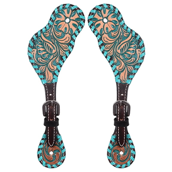 Hilason Leather Spur Strap Western Floral Dark Brown Hand Paint