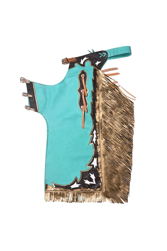 Pro Rodeo Bull Riding Chaps Genuine Leather Turquoise