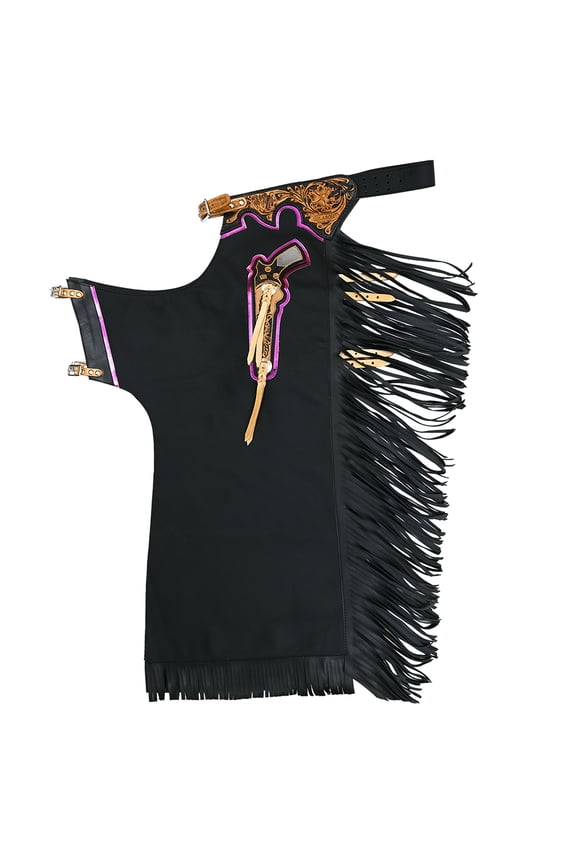 Pro Rodeo Bull Riding Chaps Genuine Leather Western Black