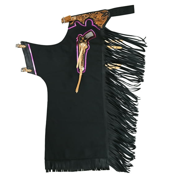 Hilason Pro Rodeo Bull Riding Chaps Genuine Leather Western Black