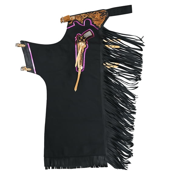 Hilason Pro Rodeo Bull Riding Chaps Genuine Leather Western Black